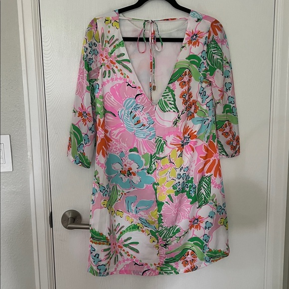 Lilly Pulitzer for Target Nosey Posey Pink Silky Mini Dress with Quarter Sleeves - Picture 5 of 8